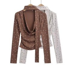 Polka Dot Print Tie-Front Knit Top