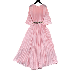 Elegant Draped Pleated Stain Dress