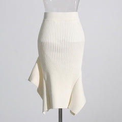 Elegant Asymmetrical Ruffle Ribbed Skirt