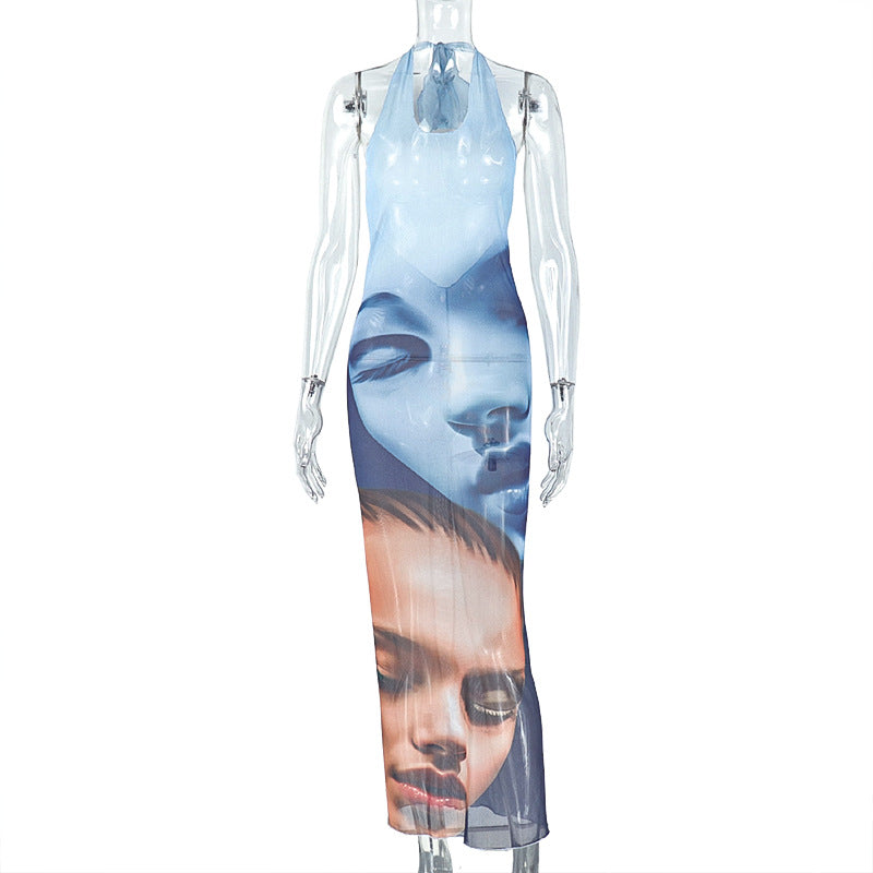 Artistic Halter Neck Maxi Dress