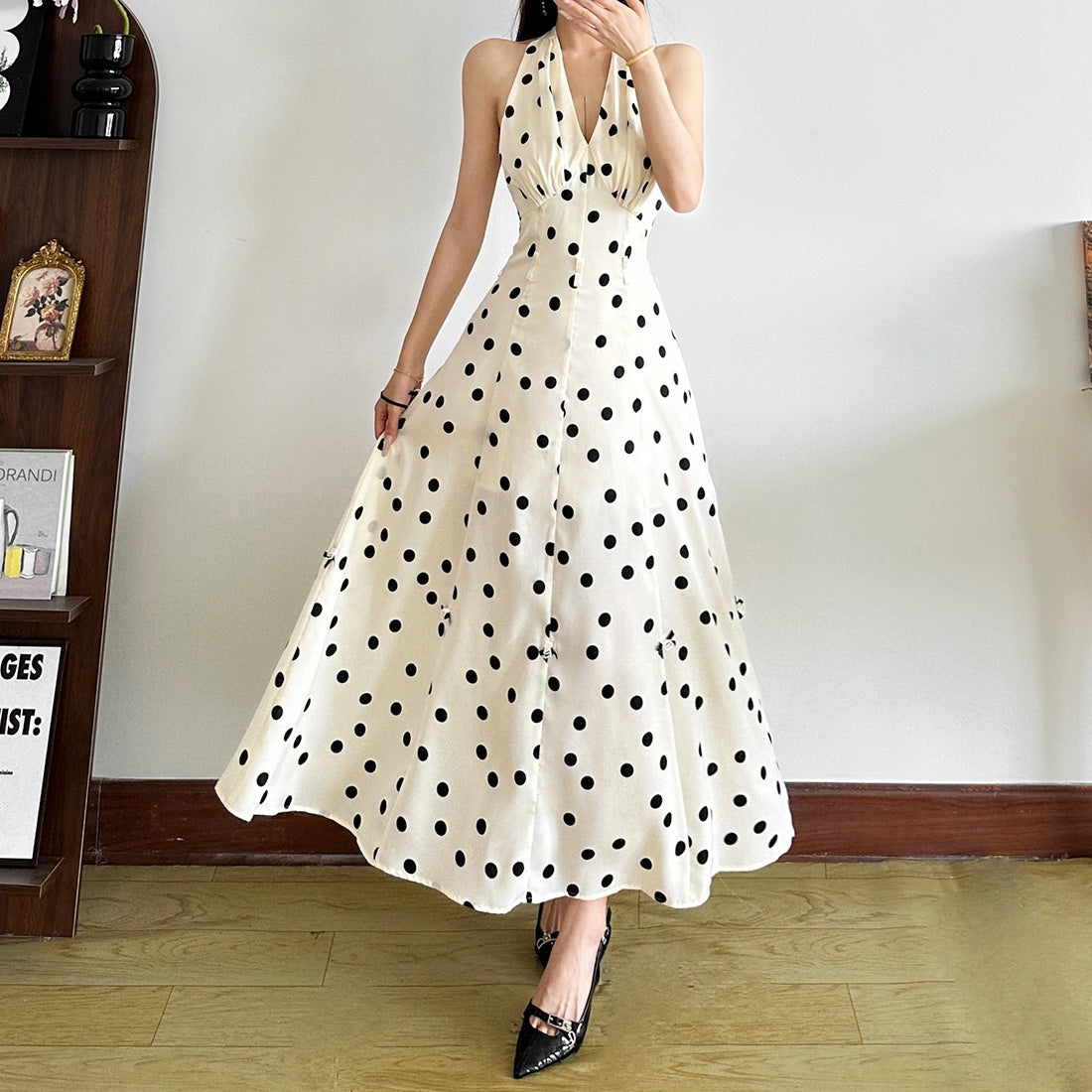 Polka Dot Halter Maxi Dress