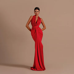 Backless Halter Neck Satin Gown