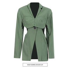 Blazer with Integrated Corset Detail and Waist Cut-Outs