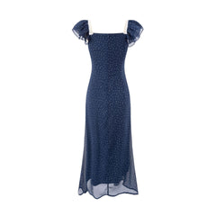 Square Neck Polka Dot Dress with Bubble Sleeve