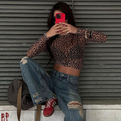 Leopard Mesh Crop Top