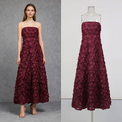 Strapless Maxi Dress with All-Over Rosette Texture