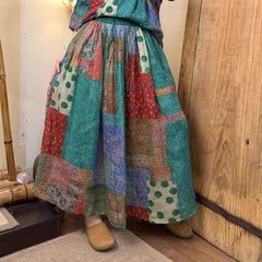 Boho Patchwork Midi Skirt