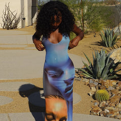 Artistic Halter Neck Maxi Dress