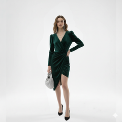Luxury Emerald Velvet Wrap Party Dress