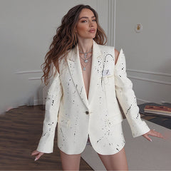 Abstract Print Jacket with Open Shoulder and Wide Cuff Detail