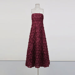 Strapless Maxi Dress with All-Over Rosette Texture