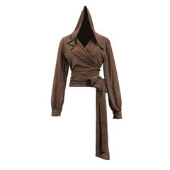 Long Sleeve Chiffon-Style Hooded Wrap Shirt