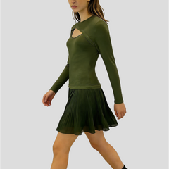 Olive Green Cutout Pleated Mini Dress
