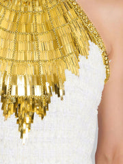 Gold Embellished Tweed Two-Piece Dress