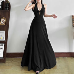 Black Halter Corset Maxi Dress