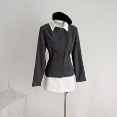 Tailored Wool Blend Blazer White Collar Beret Look