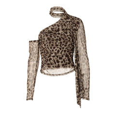 Asymmetric Mesh Leopard Top