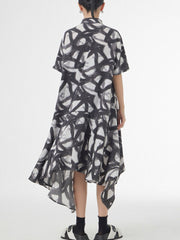 Abstract Brushstroke Asymmetric Shirt Dress