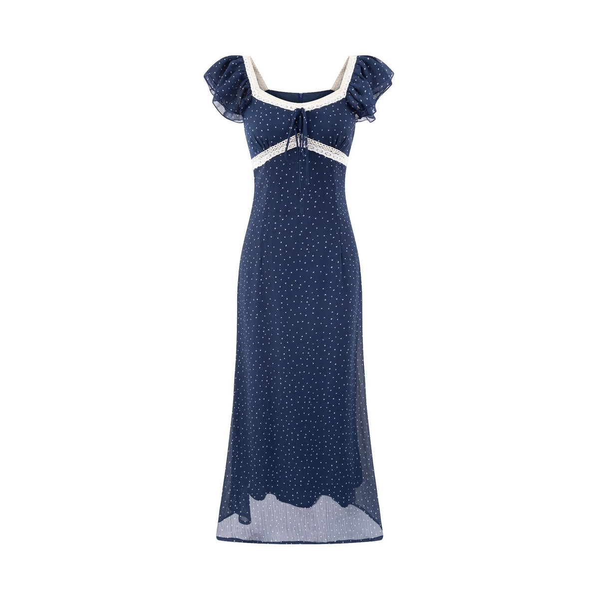 Square Neck Polka Dot Dress with Bubble Sleeve