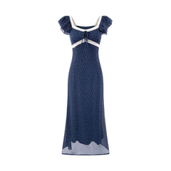 Square Neck Polka Dot Dress with Bubble Sleeve