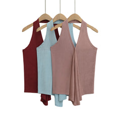 V - Neck Ruched Halter Top