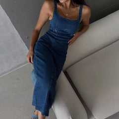 Square Neck  Denim Maxi Dress