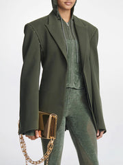Oversized Notch Lapel Blazer with Hook-and-Eye Sleeve Details