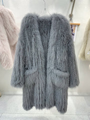 Soft Cream Textured Faux Fur Overcoat