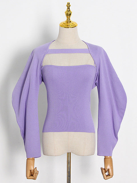 Lavender Cut-out Batwing Sleeves Knit Top