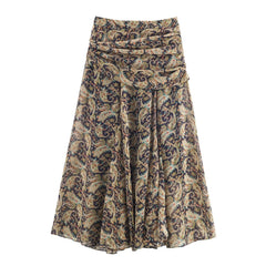 Paisley Print Ruched A-Line Midi Skirt