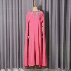 Crystal Embellished Neckline Cape Maxi Dress