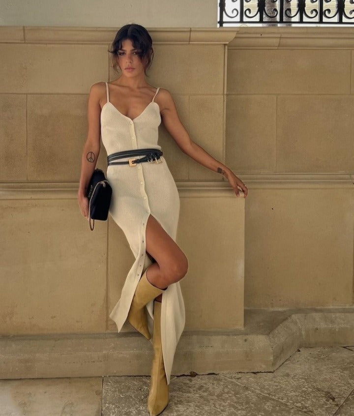 Stylish Cool Belted Slit Midi Dress