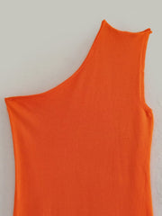 Modern Vibrant Orange One-Shoulder Dress