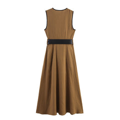 Sleeveless V-Neck Wrap Midi Dress with Belt