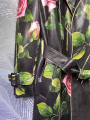 Romantic Black Floral Print Trench