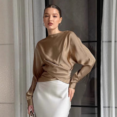 Satin Ruched Wrap Blouse