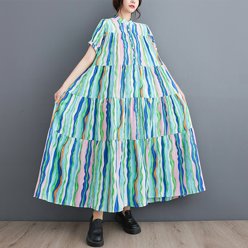 Vibrant Candy Stripe Tiered Maxi Dress