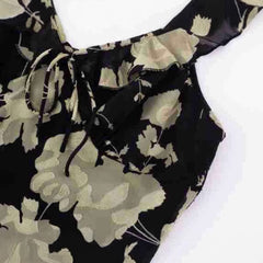 Floral Black Ruffle Midi Dress