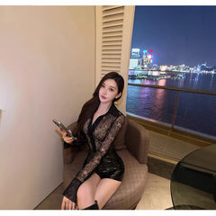 Long Sleeve Floral Lace Button-Down Bodysuit with Collar