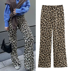Leopard Print High-Waist Straight Leg Pants
