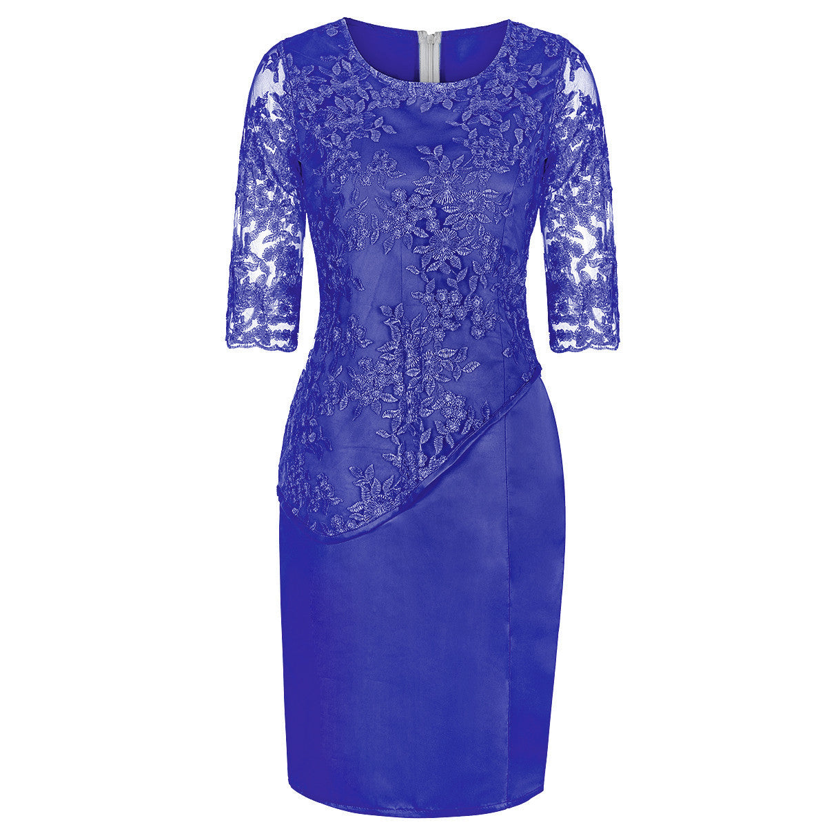 Elegant Royal Blue Lace Midi Dress