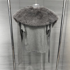 Soft Knit Top with Oversized Faux Fur Neckline