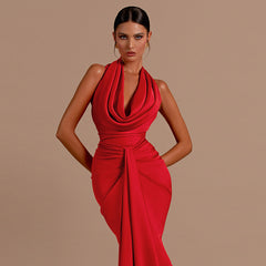 Backless Halter Neck Satin Gown