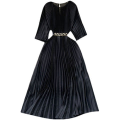 Elegant Draped Pleated Stain Dress