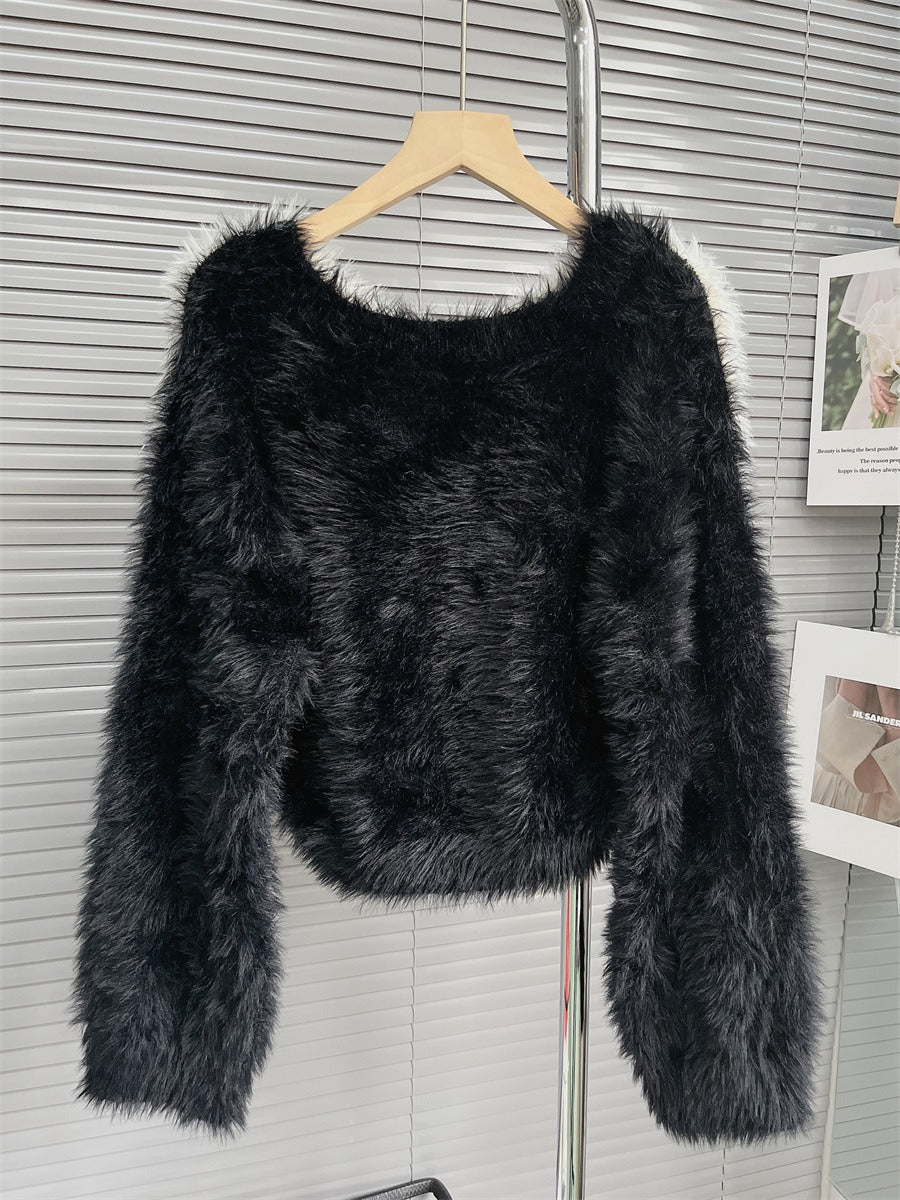 Fuzzy Contrast Colorblock Knit Sweater
