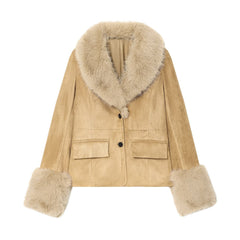 Faux Suede Jacket with Plush Faux Fur Trim