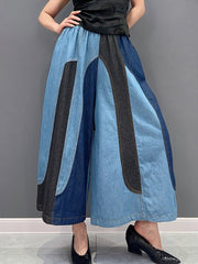 Retro Patchwork Wide-Leg Denim Pants