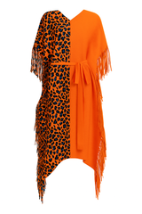 Bold Orange Leopard Fringe Cape Dress