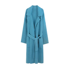 Elegant Relaxed Waist Tie Longline Knit Coat