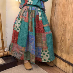 Boho Patchwork Midi Skirt